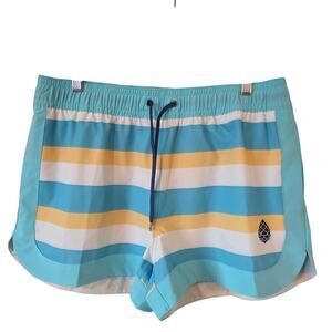Stio CFS Drifter Shorts Womens Size Large UPF 50 3" Inseam Blue Yellow White